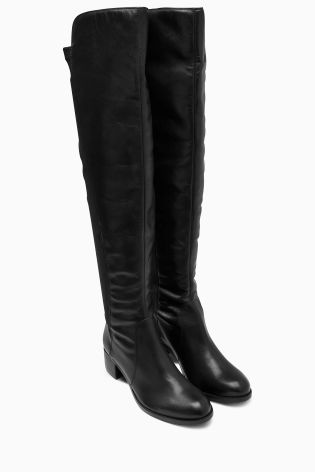 Black Leather Over The Knee Fitted Boots